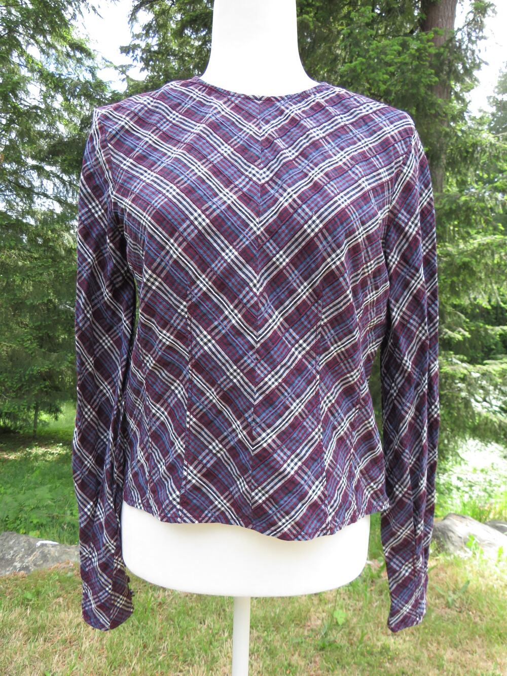 Veronica Beard "Hughett" Plaid Cotton Blend Long Sleeve Top Side Zipper Size 6